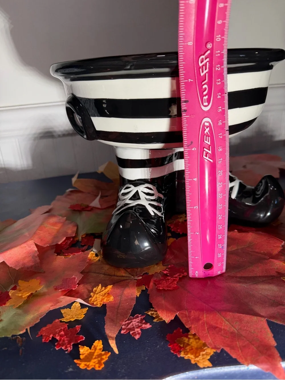 Mackenzie Child’s inspired Black and White Striped Ceramic Feet Halloween Bowl